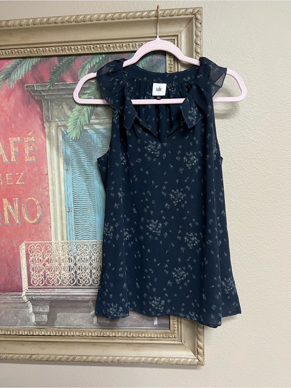 CAbi “Ever” Navy Mini Floral Sleeveless Top - Picture 1 of 9